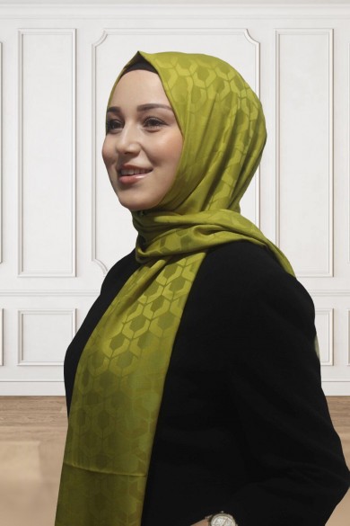 İpeksi Jakar Daire Desen Şal-YağYeşili