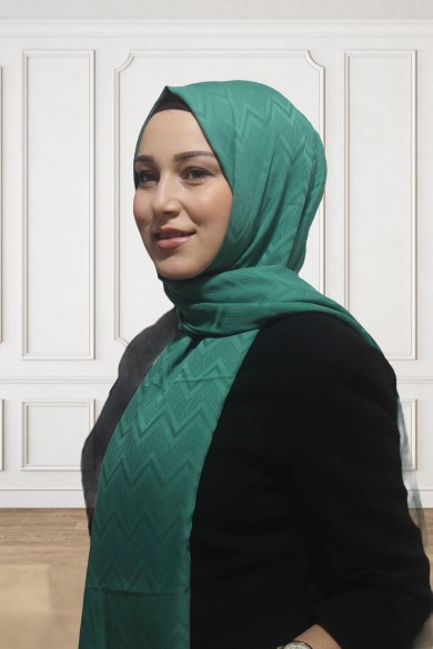 İpeksi Jakar Zikzak Desen Şal-Yeşil