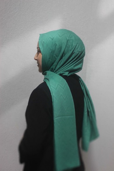 İpeksi Jakar Zikzak Desen Şal-Yeşil
